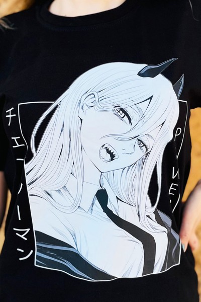 Anime Chainsaw Man Power Unisex Siyah Tişört