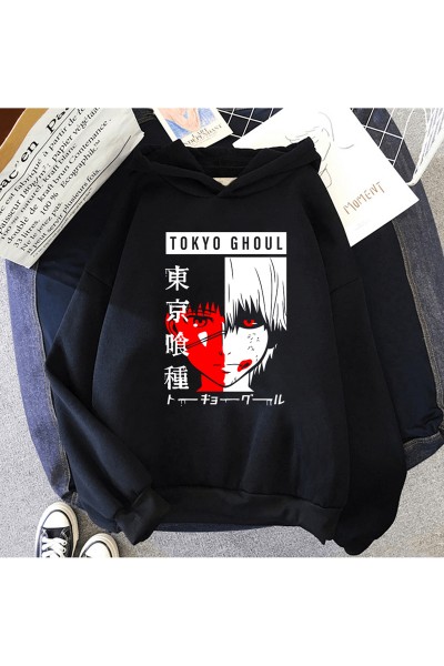 Anime Tokyo Ghoul Kaneki Face Kapşonlu Sweatshirt