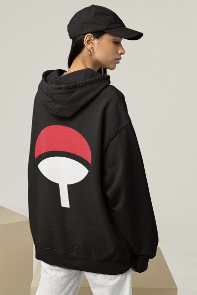 Anime Uchiha Logo Ön - Arka Baskılı Kapşonlu Sweatshirt