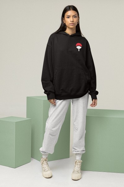 Anime Uchiha Logo Ön - Arka Baskılı Kapşonlu Sweatshirt