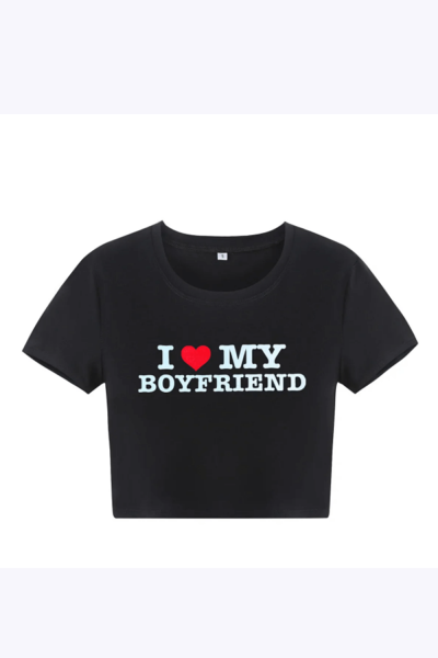 Boyfriend Yazılı Crop Tişört