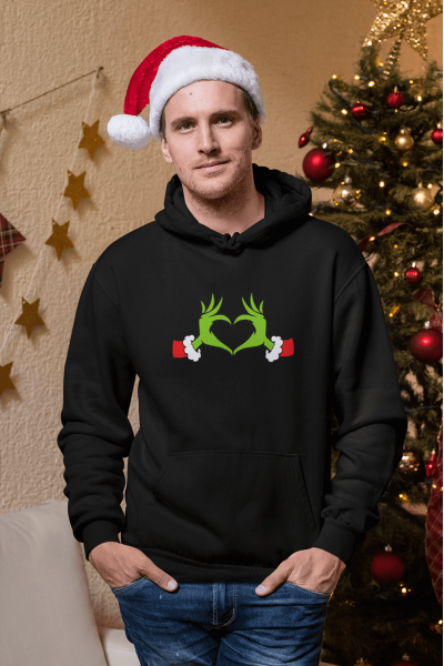 Grinch Happy New Year Kalp Kapşonlu Sweatshirt