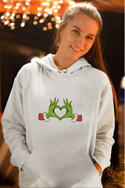 Grinch Happy New Year Kalp Kapşonlu Sweatshirt