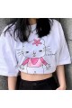 Harajuku Kedi Baskılı Beyaz T-shirt