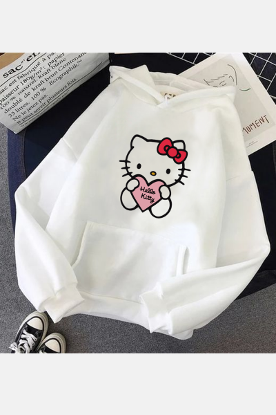 Hello Kitty Love Beyaz Kapşonlu Sweatshirt