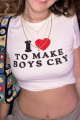 I'm To Make Boys Cry Yazılı Beyaz Crop Bluz