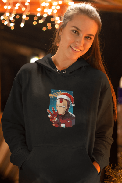 İron Man Hohoho Yeni Yıl Kapşonlu Sweatshirt