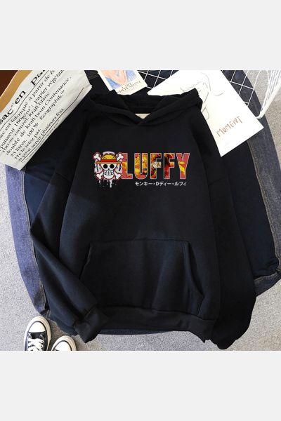 Luffy Yazılı Kapşonlu Sweatshirt