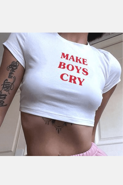 Make Boys Cry Beyaz Crop Top