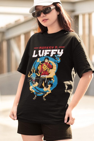 One Piece Luffy Kaido Siyah Tişört