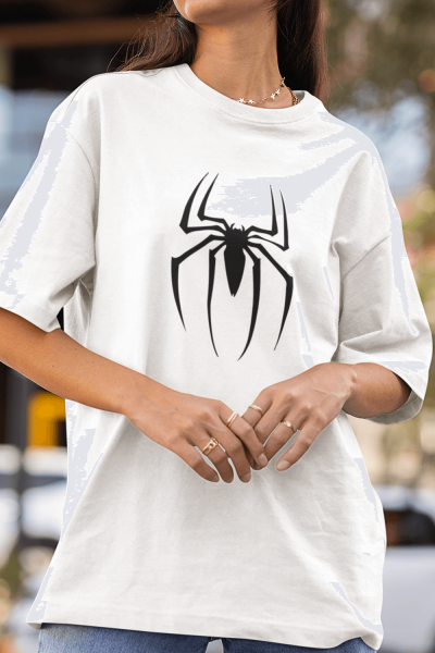 Siyah Spider Ön Baskılı Beyaz Tişört 